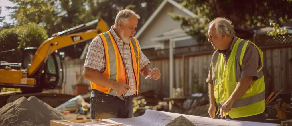 Construction workers discussing a demolition project