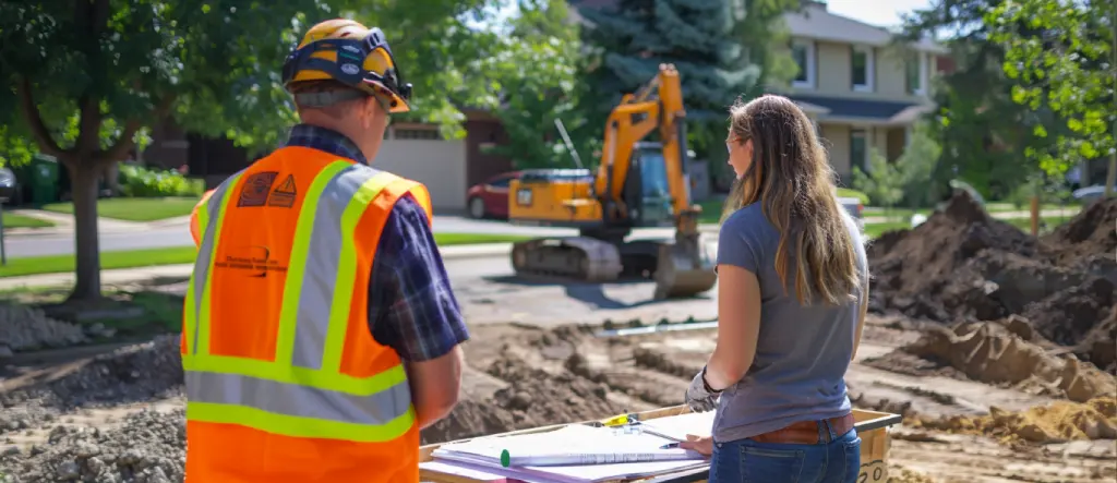 Workers discussing small excavation project