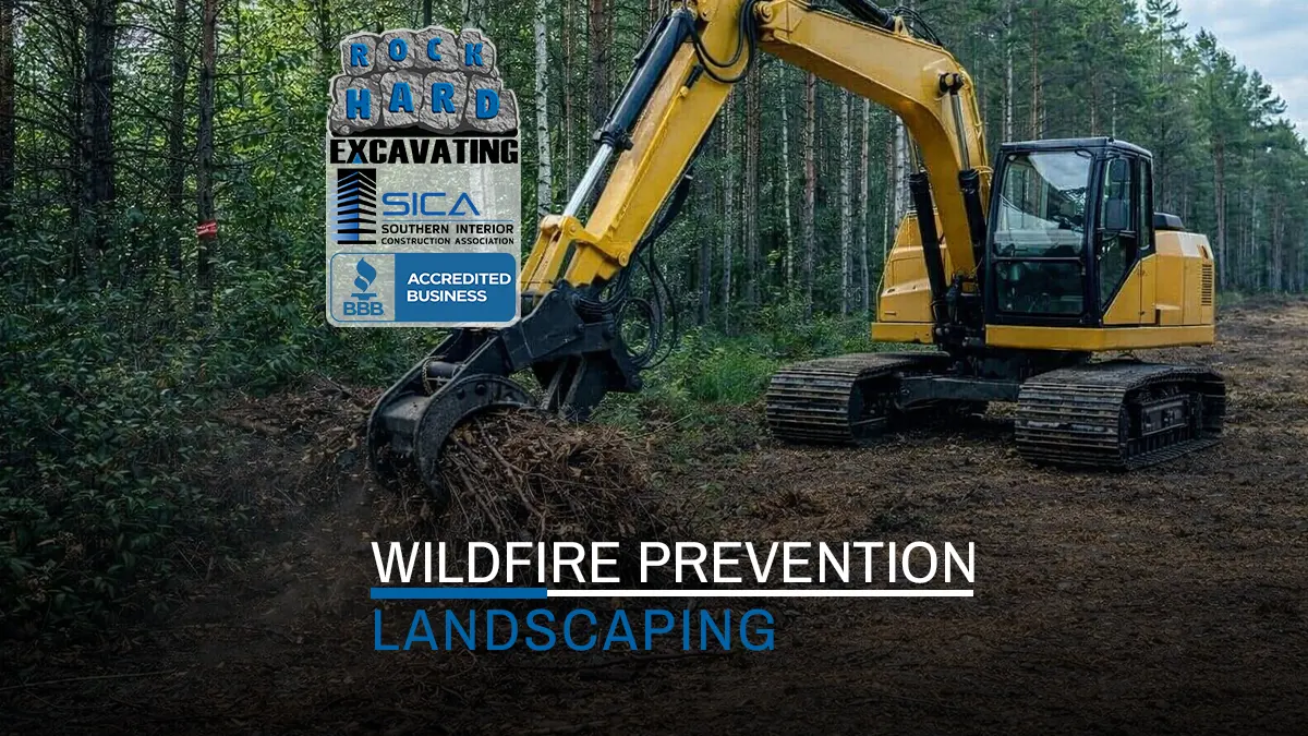 Excavator cleaning up wildfire fuel dead branches