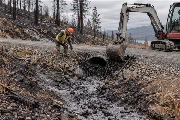 Step 3: clearing a plugged culvert on a burned property